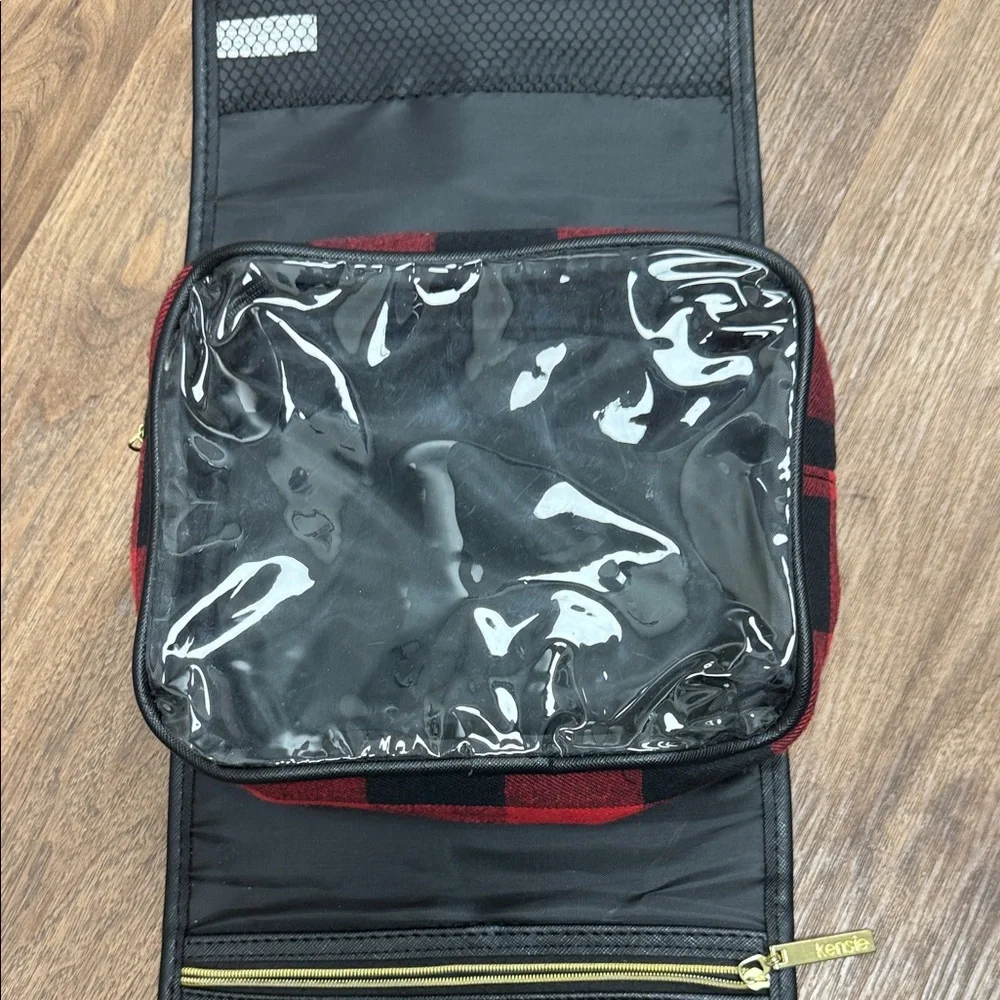 Kensie Red and Black Travel Makeup Plaid Bag